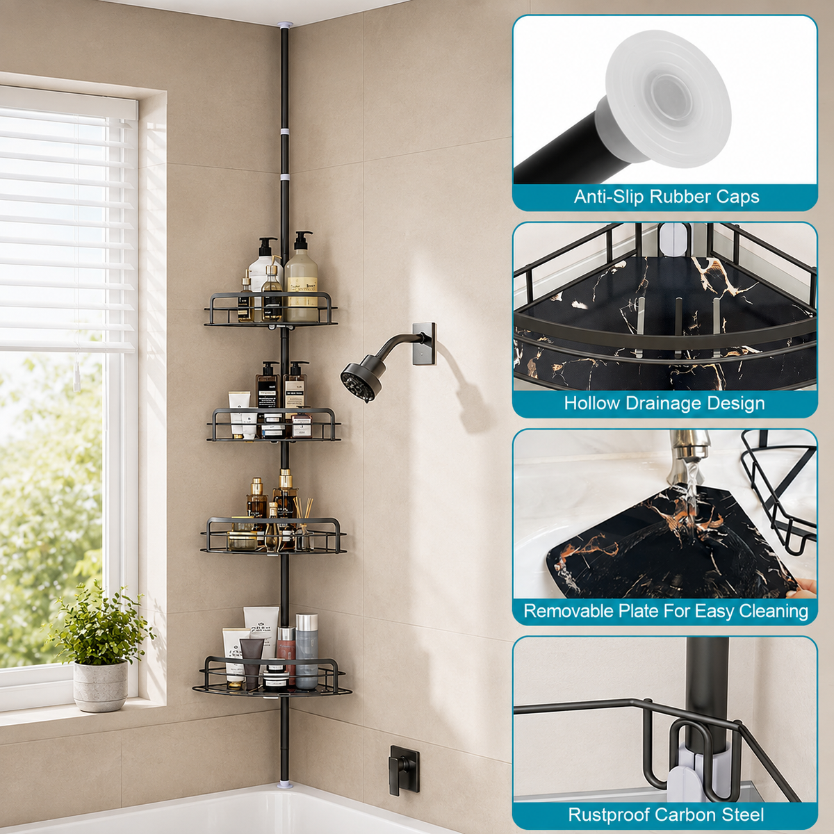 Rust-Free 4-Tier Corner Shower Caddy