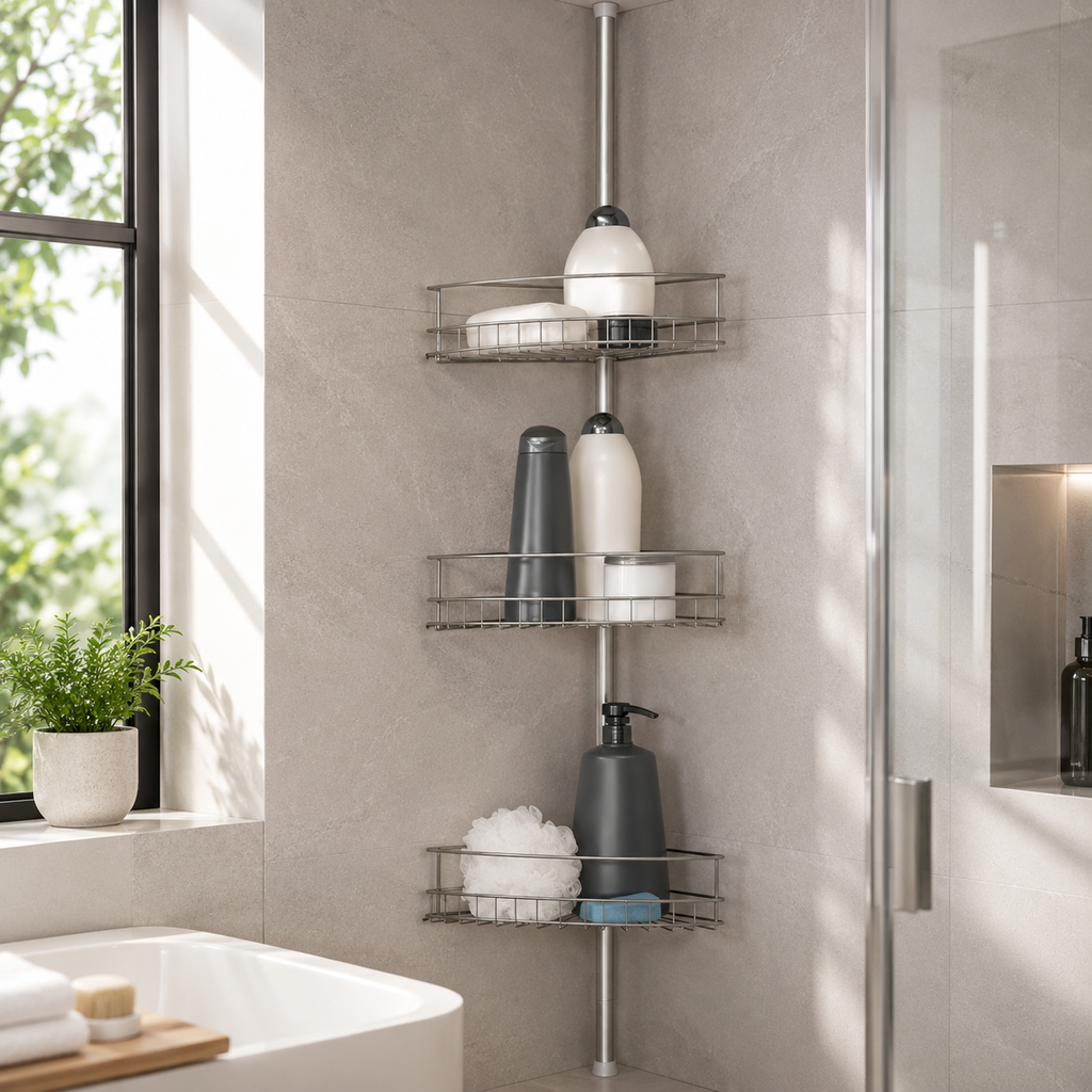 Steel 4-Tier Tension Shower Caddy