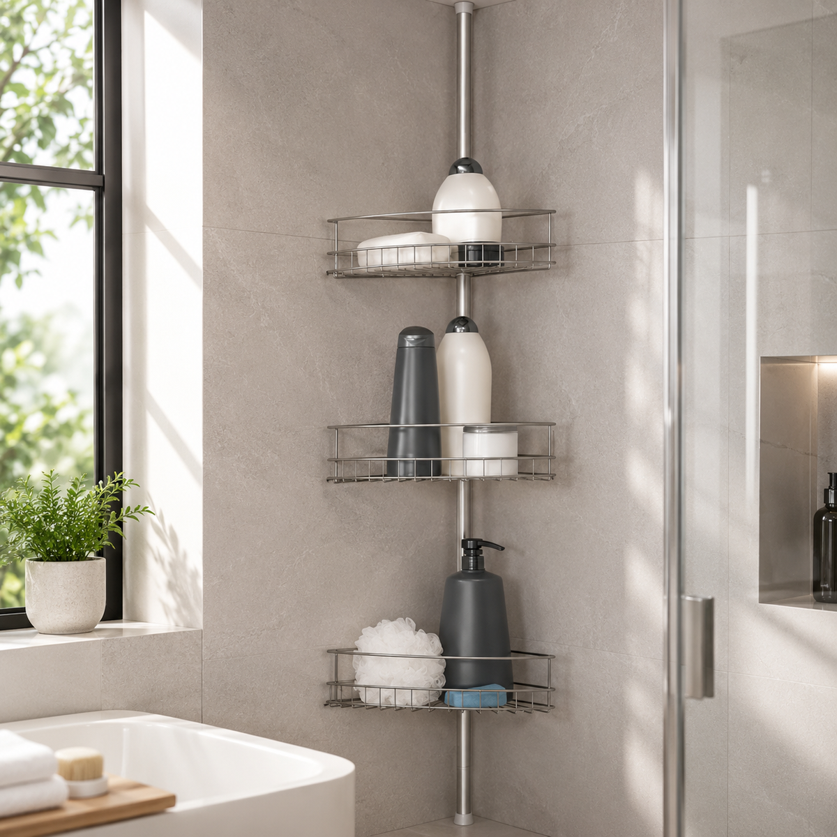 Steel 4-Tier Tension Shower Caddy