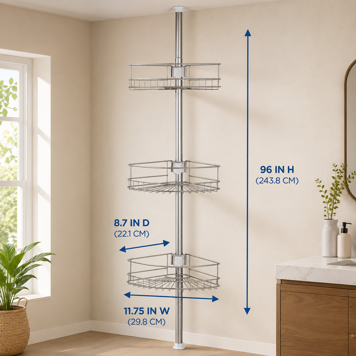 Steel 4-Tier Tension Shower Caddy