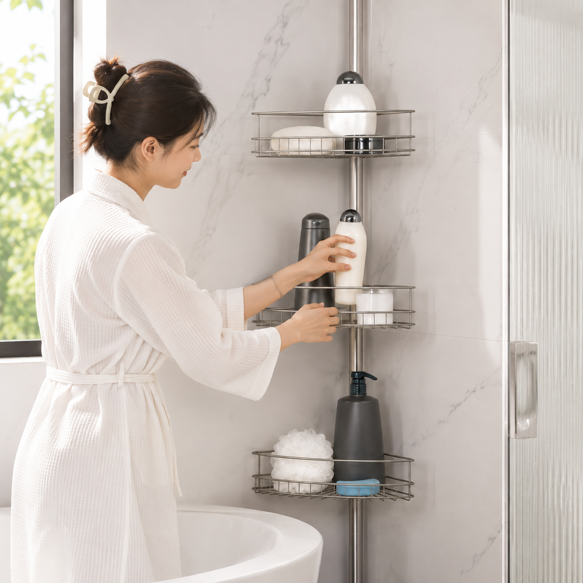 Steel 4-Tier Tension Shower Caddy