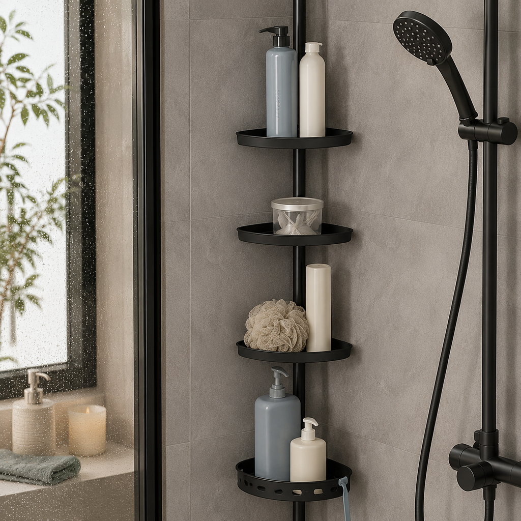 Black 4-Tier Tension Pole Shower Caddy