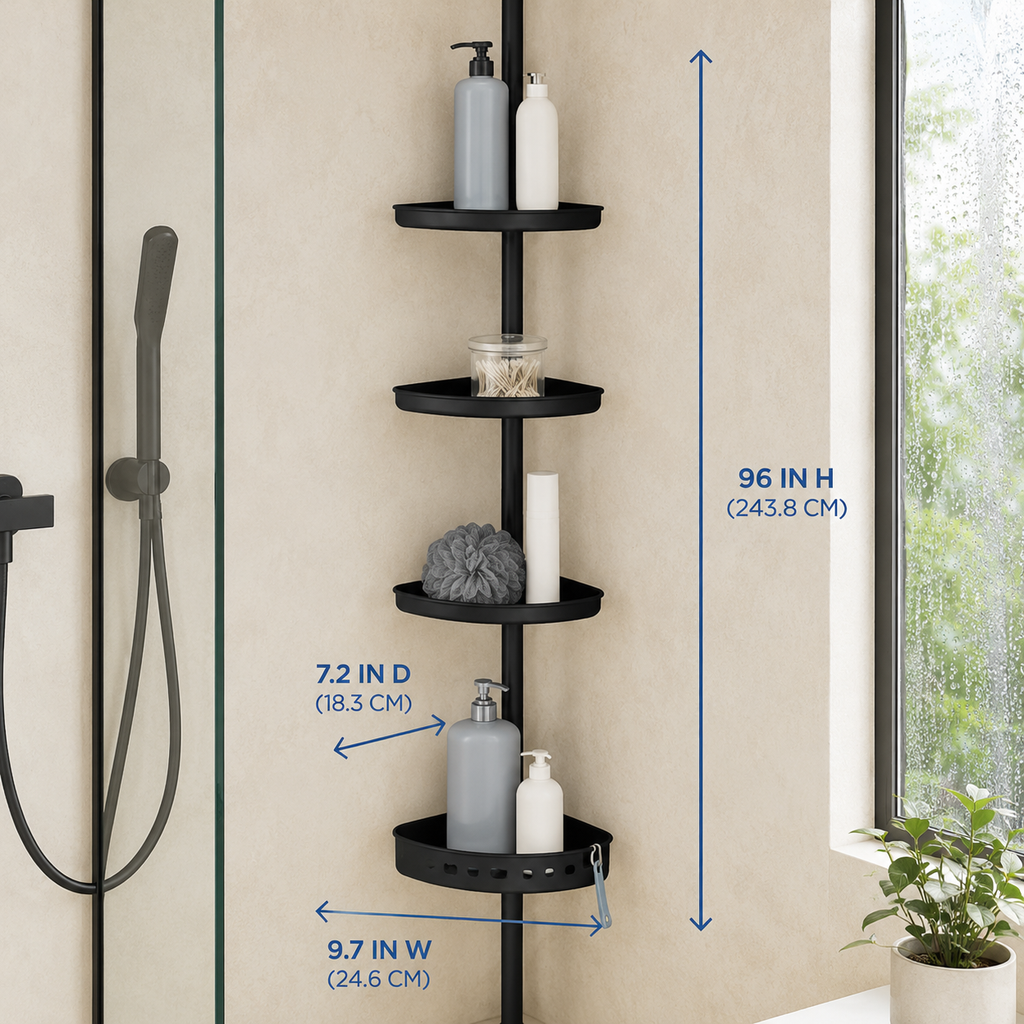 Black 4-Tier Tension Pole Shower Caddy
