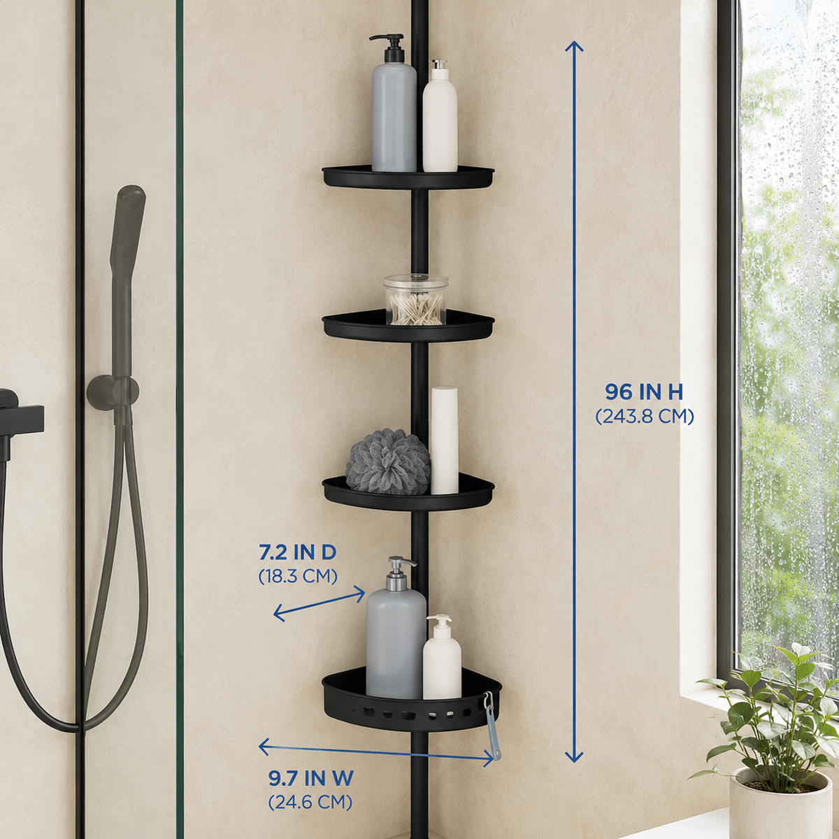 Black 4-Tier Tension Pole Shower Caddy