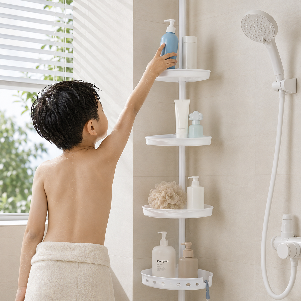 Black 4-Tier Tension Pole Shower Caddy
