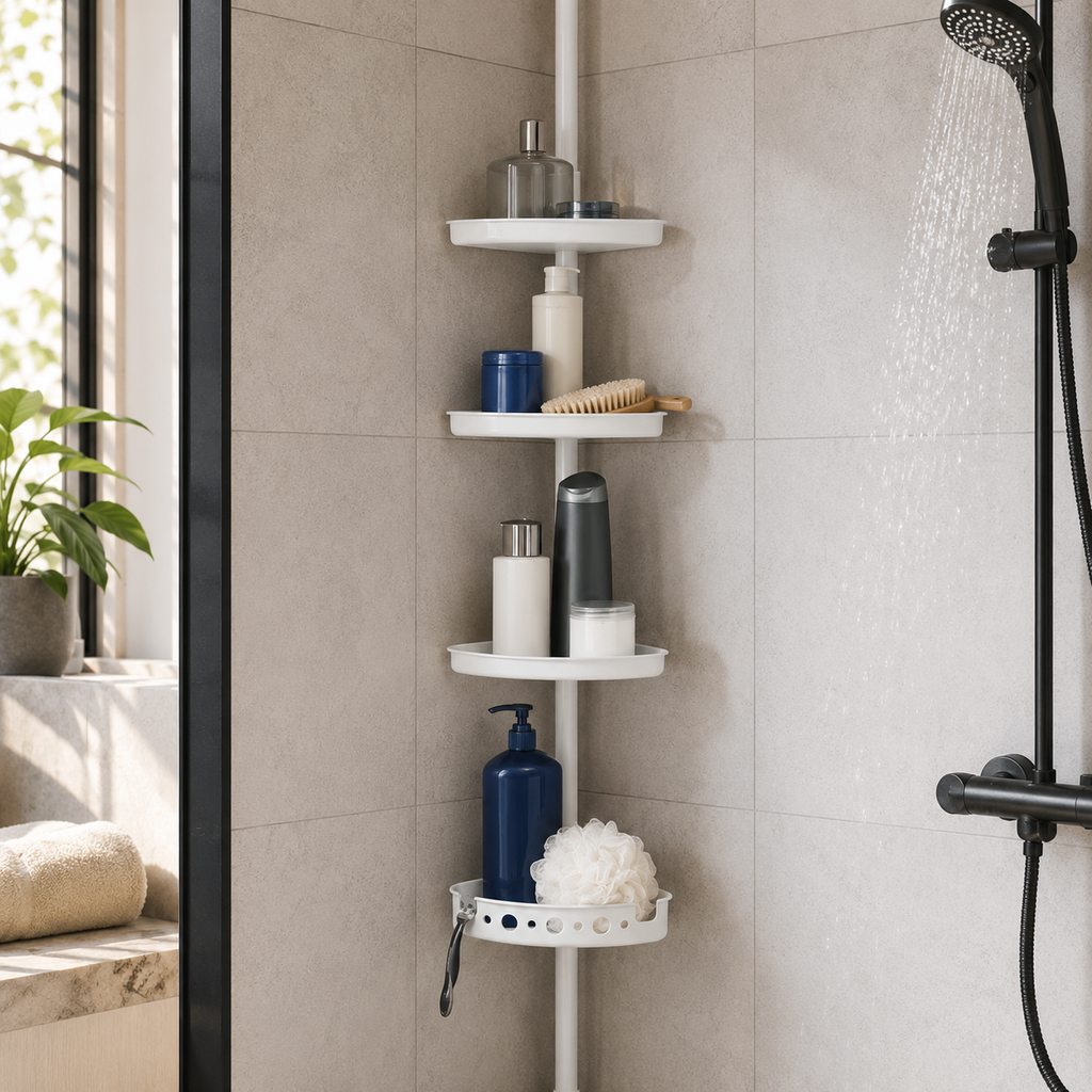 Black 4-Tier Tension Pole Shower Caddy