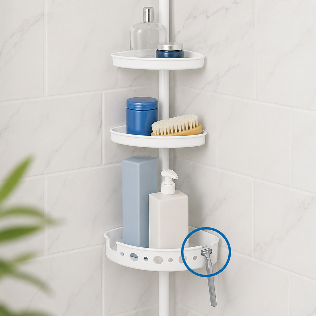 Black 4-Tier Tension Pole Shower Caddy