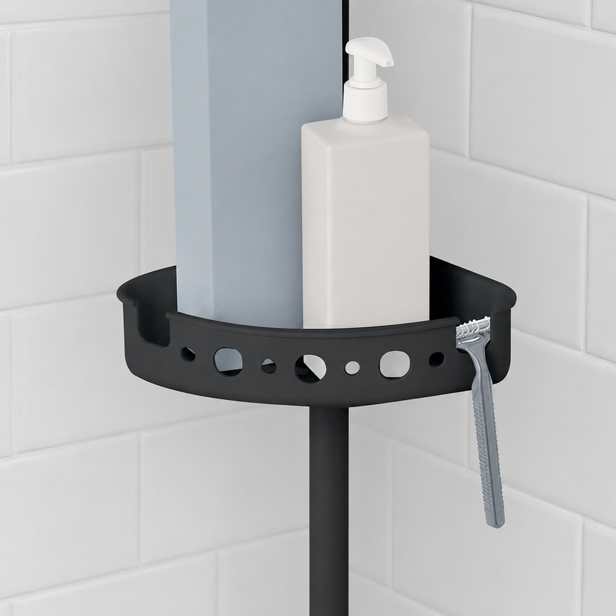 Black 4-Tier Tension Pole Shower Caddy