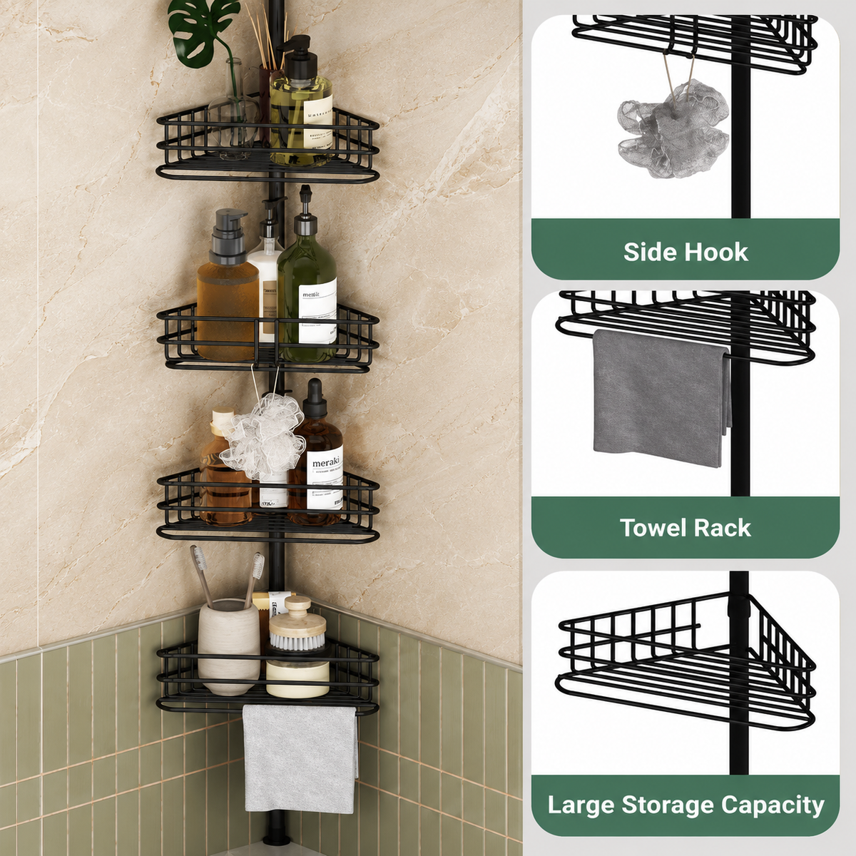 Adjustable 4-Tier Corner Shower Caddy
