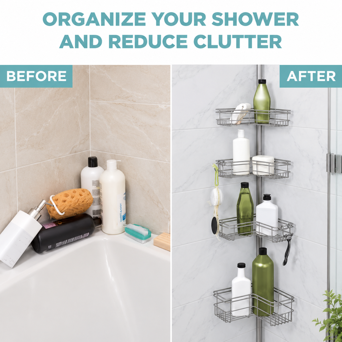Satin Nickel 4-Tier Tension Shower Caddy