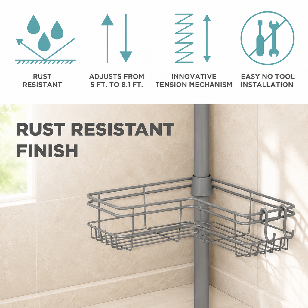 Satin Nickel 4-Tier Tension Shower Caddy