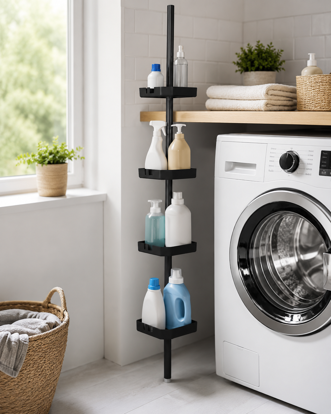 Matte Black 4-Tier Tension Shower Caddy