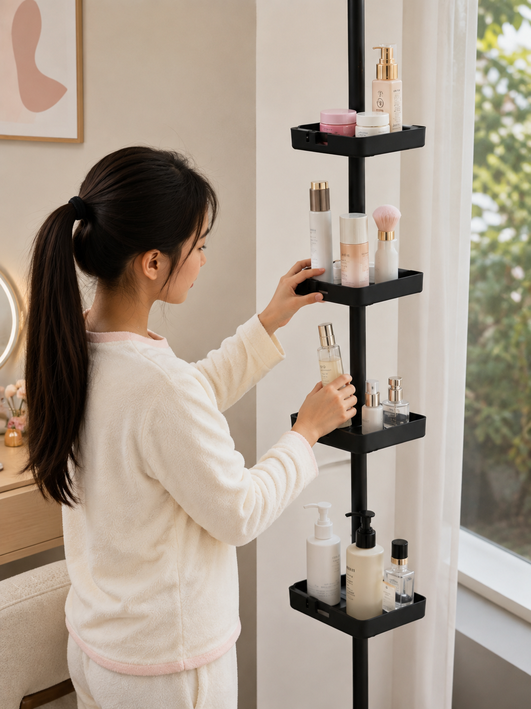 Matte Black 4-Tier Tension Shower Caddy